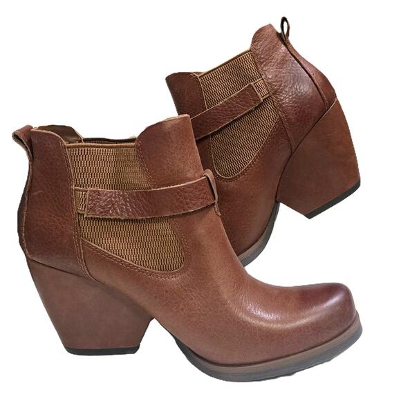 Korks by Kork-Ease Brown Leather Chunky Heel Adj Strap Ankle Booties size 7.5M - Picture 3 of 7